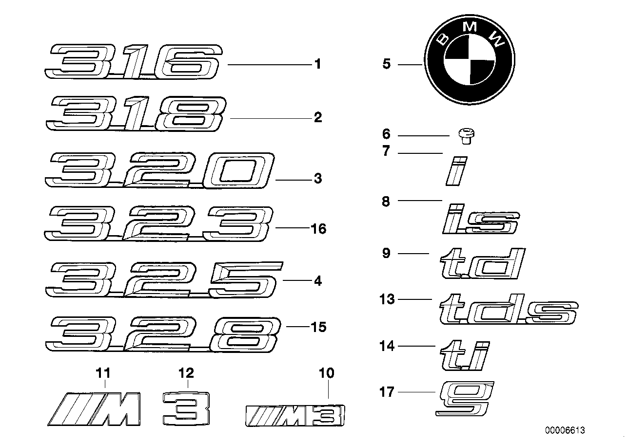 Genuine BMW 51148119643 E39 E34 E36 Emblem Adhered Rear "TDS" (Inc. 525tds, 325tds & 725tds)