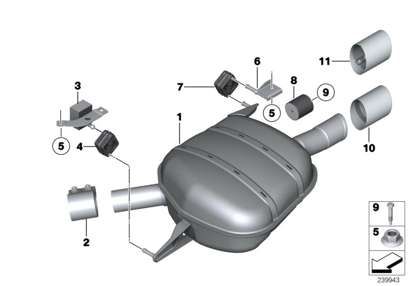 Genuine BMW 18308643636 Rear Muffler, Right, With Exhaust Flap (Inc. 640i & 640iX)