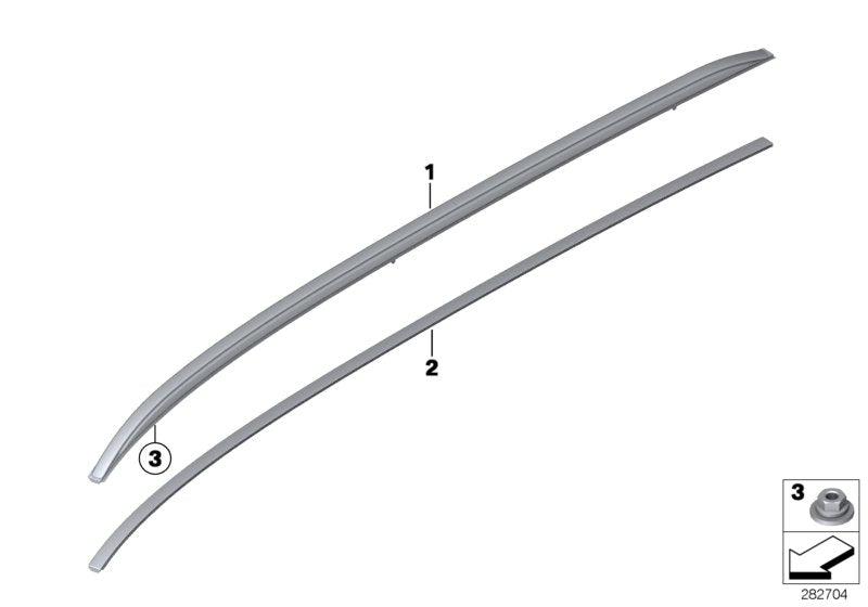 Genuine BMW 51137316517 Roof Railing, Left ALU SATINIERT (Inc. 318dX, 325d & 328iX)