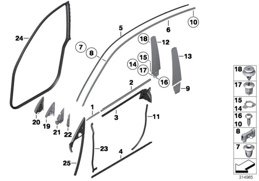 Genuine BMW 51337289260 Channel Sealing,Inside,Door, Front Right (Inc. 535i, 530dX & 550iX 4.4)