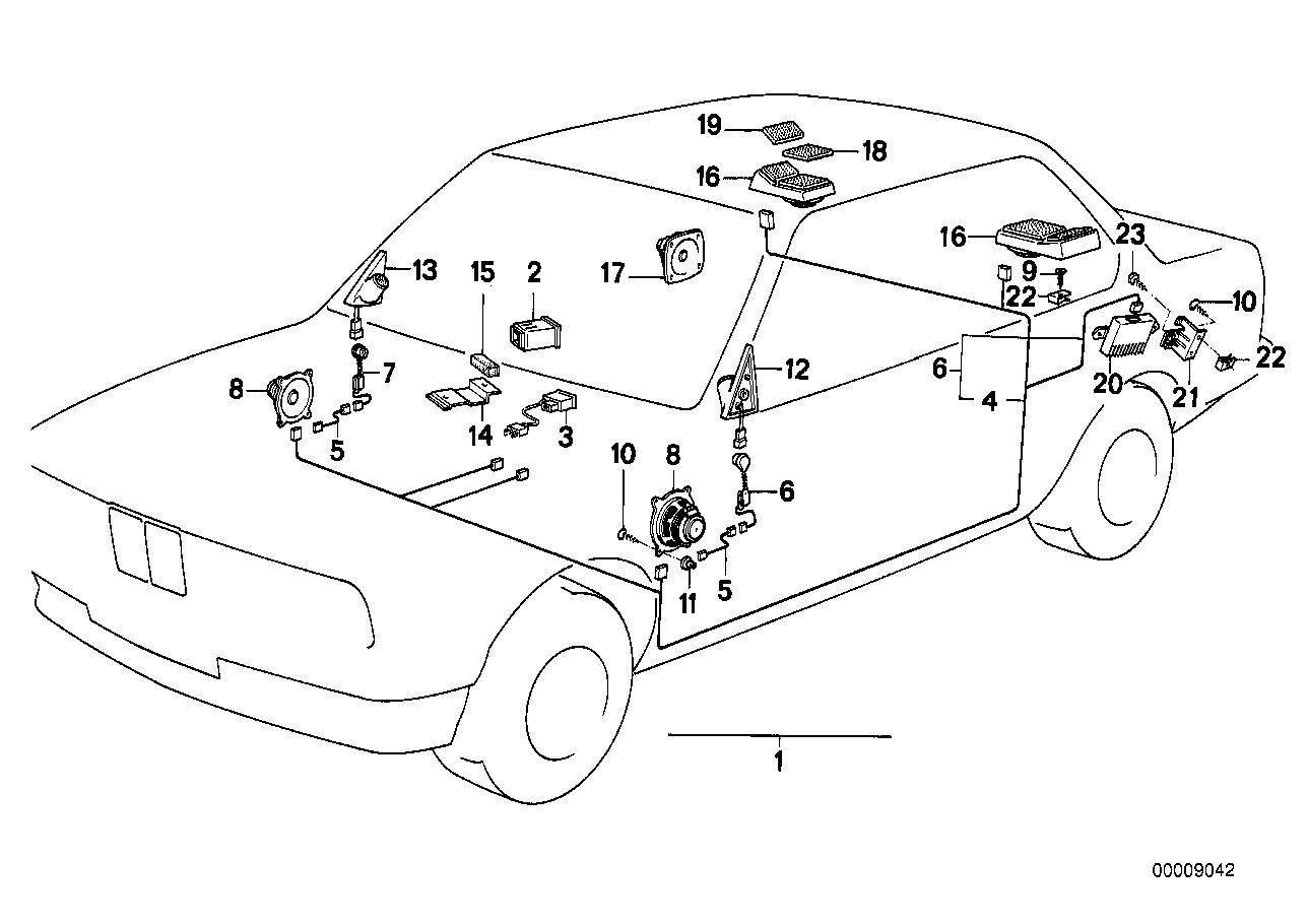 Genuine BMW 61129058654 E30 Wiring Door Front SOUND SYSTEM (Inc. 320is, 324td & 323i)
