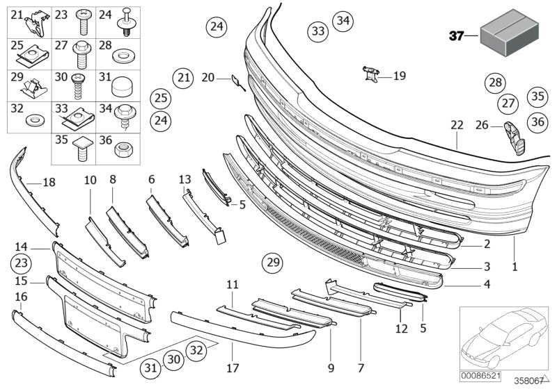 Genuine BMW 51118192875 E46 Grid SCHWARZ MATT (Inc. 328i, 325xi & 320i)