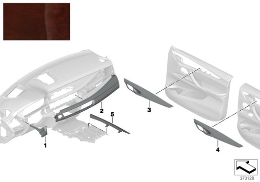 Genuine BMW 51167985924 F15 Cover, Wood, Center Console, Right ESCHE VULC.BR. (Inc. X5)