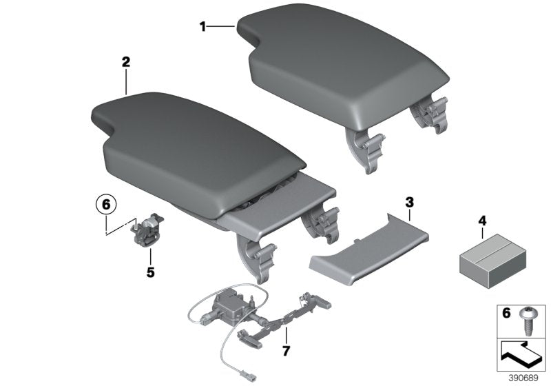 Genuine BMW 51169362268 Armrest In Leather, Front Center OYSTER/SCHWARZ (Inc. 320iX, 320dX & 320d ed)