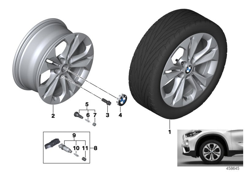 Genuine BMW 36116856065 F39 Disc Wheel, Light Alloy, Reflex-Silber 7,5JX17 ET:52 (Inc. X1 & X2 20iX)