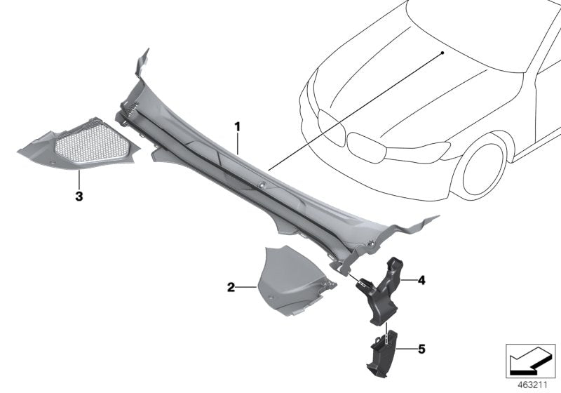Genuine BMW 51717357243 G11 Cowl Panel Cover, Part 2 (Inc. 740e, 750iX & 745e)