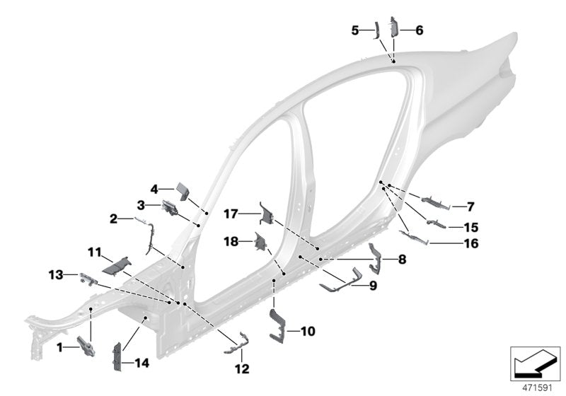 Genuine BMW 41007342719 G30 F90 G31 Shaped Part B-Pillar Rear Inner (Inc. 530iX, 530e & M5)