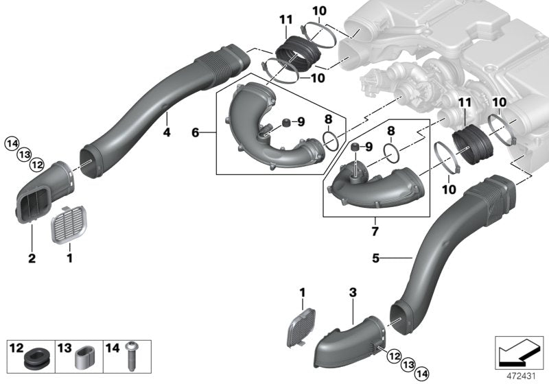 Genuine BMW 13717991434 Unfiltered Air Snorkel ZYL 5-8 (Inc. Alpina B7)