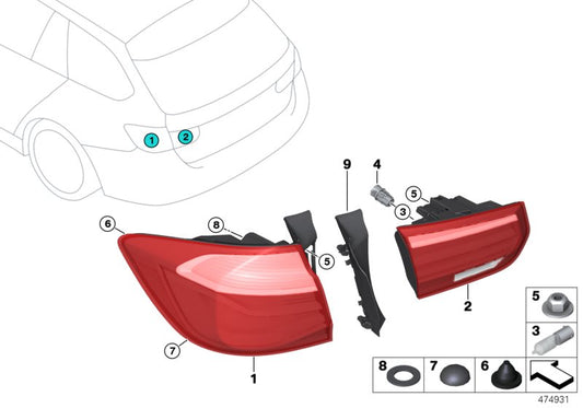 Genuine BMW 63217372210 Rear Light In The Side Panel, Right | ML Performance UK Car Parts