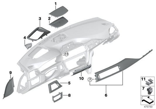 Genuine BMW 51459354341 Trim I-Panel Alu.Brush Lengthwise Driver SCHWARZ GLANZ (Inc. 318i, 320iX & 320d ed)
