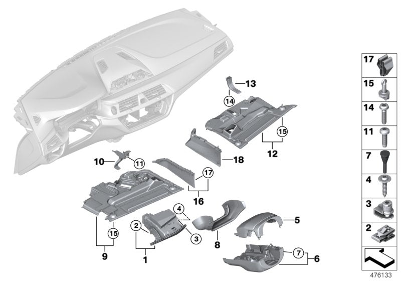 Genuine BMW 51459365036 RR11 G11 Bracket, Passenger's Footwell Trim Panel Left hand drive (Inc. 840dX, 530e & 530i)