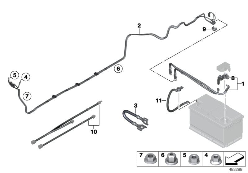 Genuine BMW 61129348763 Battery Cable Positive, Below-Floor
