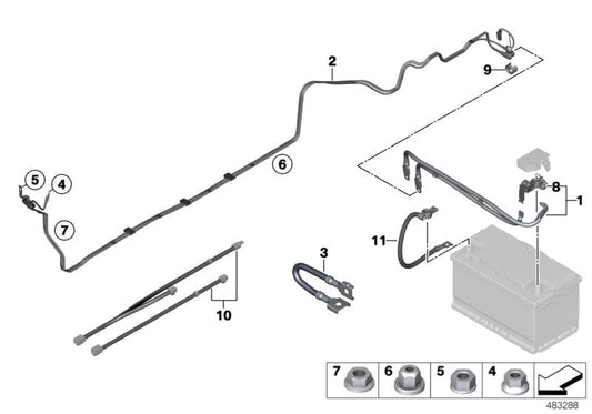 Genuine BMW 61129348763 Battery Cable Positive, Below-Floor