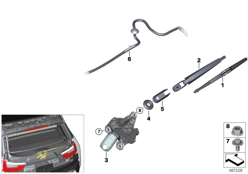 Genuine BMW 61627306462 Rear Window Wiper Motor (Inc. i3 60Ah Rex, i3 120Ah Rex & i3 120Ah)