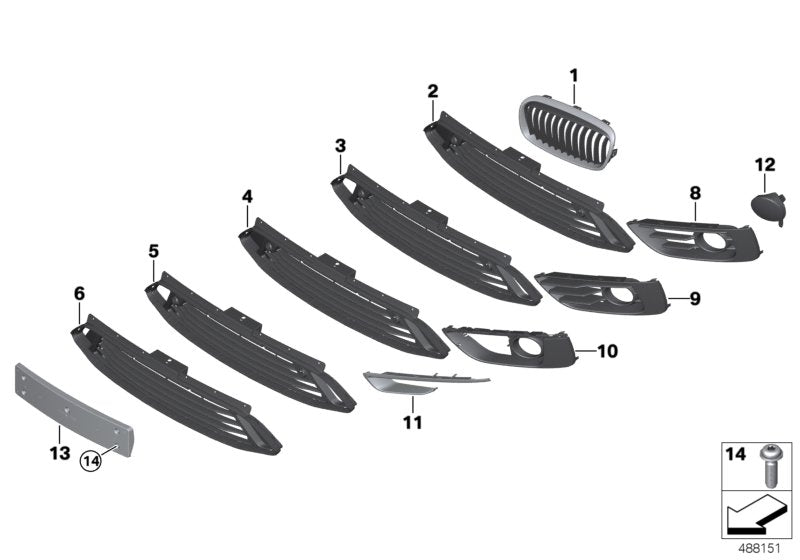 Genuine BMW 51117364728 F46 Grill, Bumper, Center, Open SPORT LINE (Inc. 225i, 218dX & 225iX)
