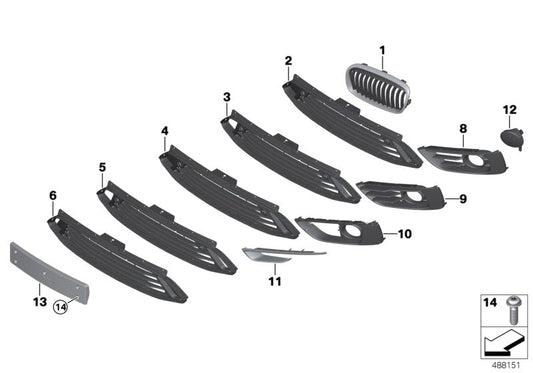 Genuine BMW 51117364728 F46 Grill, Bumper, Center, Open SPORT LINE (Inc. 225i, 218dX & 225iX)