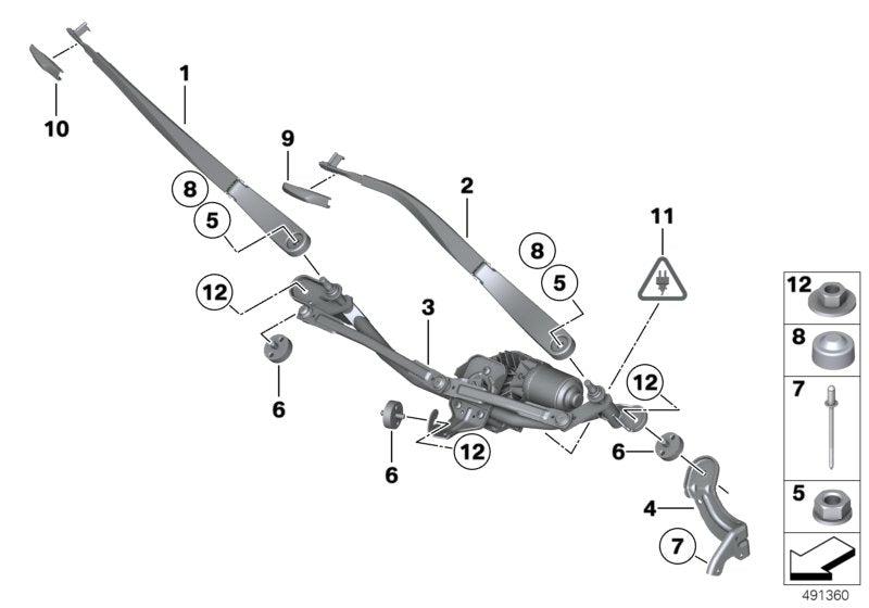 Genuine BMW 61617182459 RR6 Wiper Arm, Driver's Side (Inc. 520d ed, Hybrid 5 & Alpina B7L)