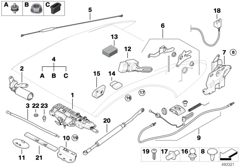 Genuine BMW 54347152559 E64 Fastening Kit, Lock F Folding Top Flap (Inc. 645Ci, 650i & 635d)