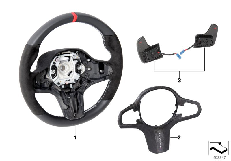 Genuine BMW 32302455278 G30 G02 Cover, Steering Wheel Alcantara/Carbon M PERFORMANCE (Inc. X3 30eX, 520d ed & 730i)