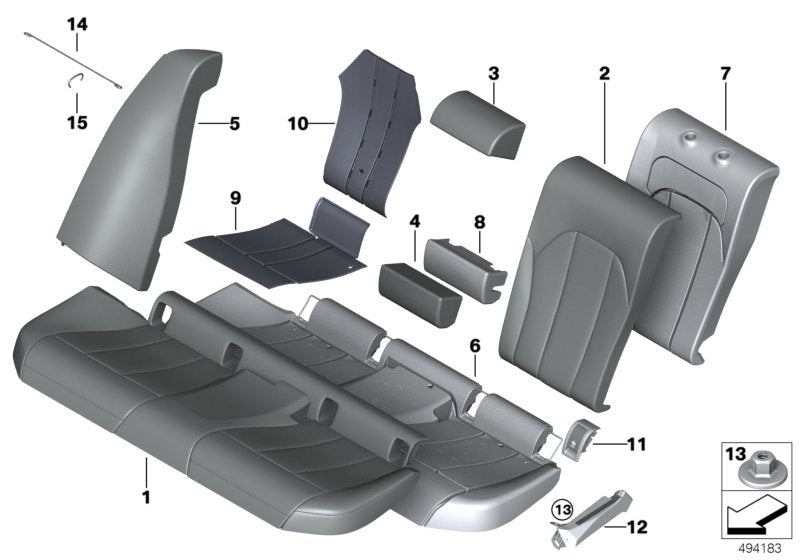 Genuine BMW 52207949793 G21 Cover, Backrest, Center, Vinyl, Upper SCHWARZ (Inc. 320d, 330dX & 320dX)
