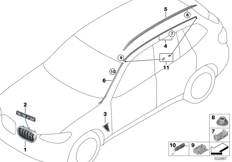 Genuine BMW 51137469803 G05 G06 Clip For Roof Trim Strip (Inc. X5 45eX & X6)