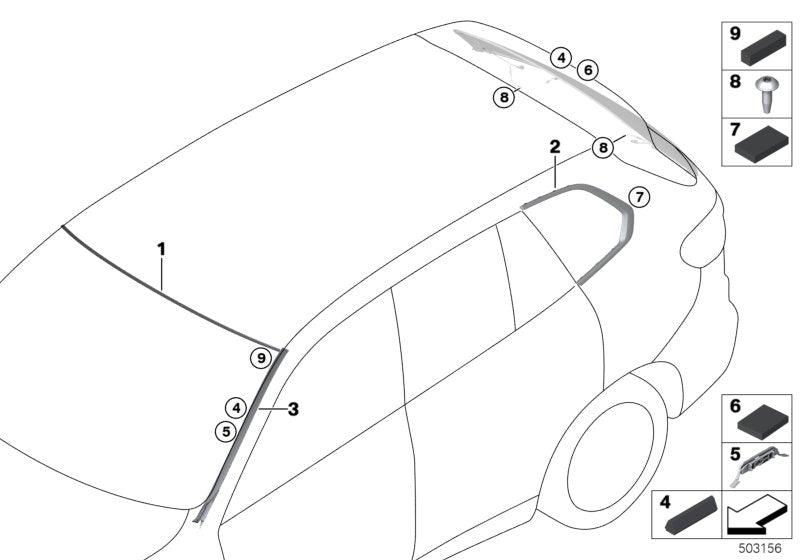 Genuine BMW 51377446224 G06 Finisher, Side Window, Rear Right SHADOWLINE (Inc. X6)