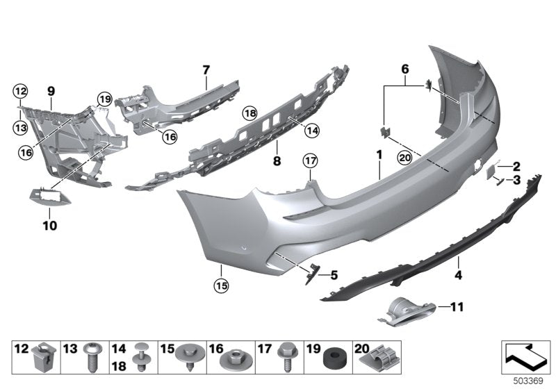 Genuine BMW 51128069393 G20 Mount For Bumper, Corner, Rear Left MSP/MPA (Inc. 318d, 330i & 320dX)