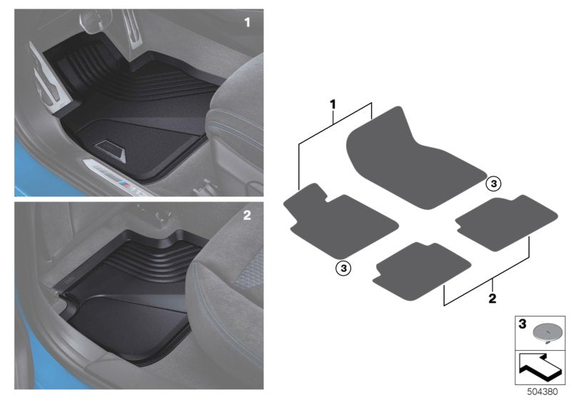 Genuine BMW 51472469123 F40 F44 Floor Mats, All-Weather, Rear Set for F40 and F44 (Inc. 228iX, M135iX & 118d)