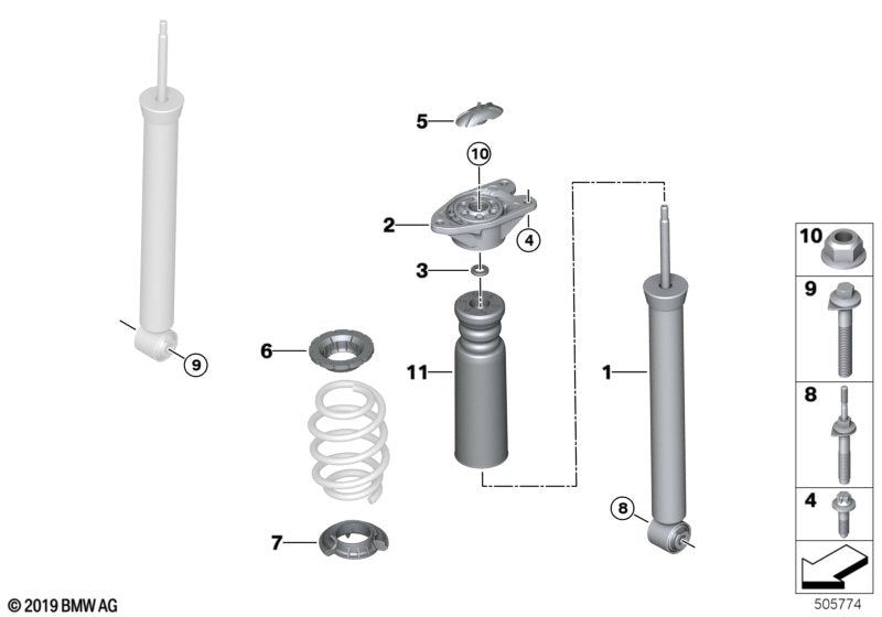 Genuine BMW 33506896988 F40 F44 Auxiliary Damper W.Protective Tube Rear (Inc. 228iX, 220d & M235iX)