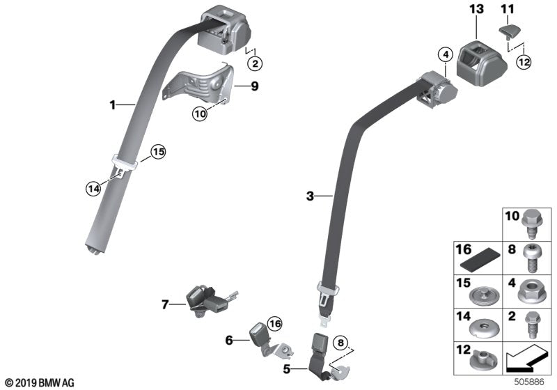 Genuine BMW 72118076489 F44 Upper Belt Rear Left M (Inc. 228iX & M235iX)
