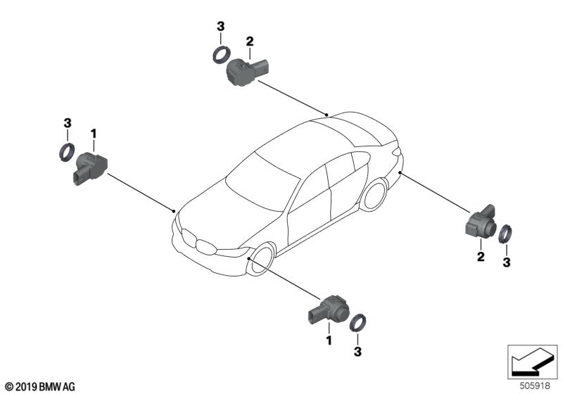 Genuine BMW 66209472200 F40 F44 G11 Ultrasonic Sensor, Glacier Silver WA83 (Inc. 220d, 730LdX & 745e)