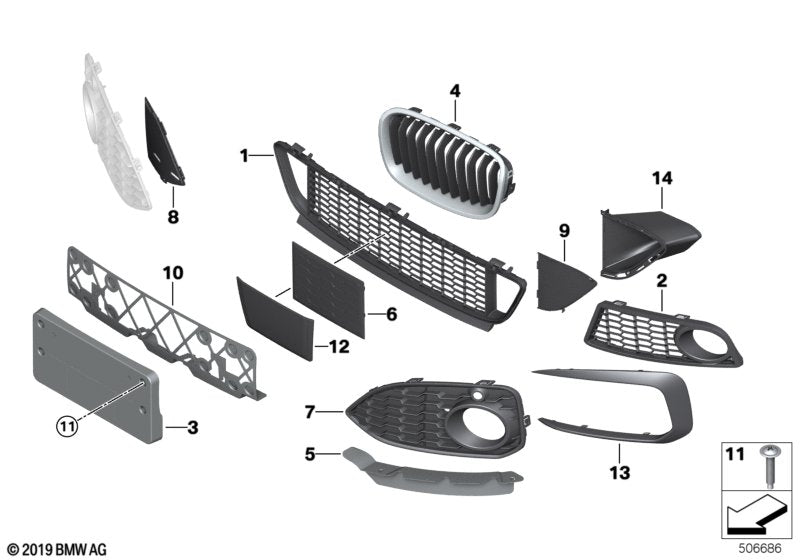 Genuine BMW 51138080314 F22 Grille, Front, Right CERIUM GREY (Inc. M235iX, M240i & M240iX)