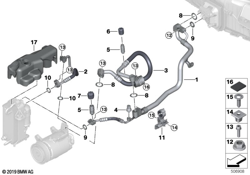 Genuine BMW 64539890099 G16 G30 G31 Suction Pipe Evaporator-Compressor R1234YF (Inc. 540iX, 740LiX & 630iX)
