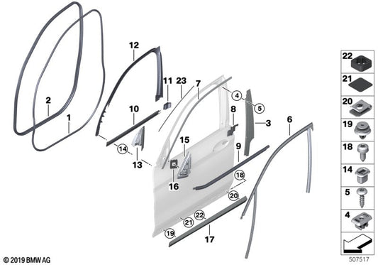 Genuine BMW 51337393417 G02 G01 Window Cavity Seal Front Door Left (Inc. X3 & X4 M40dX)