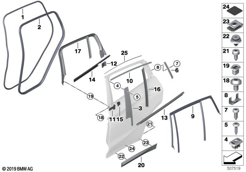 Genuine BMW 51357416528 Cover, Window Frame, Right Rear Door SW HGL (Inc. X4)