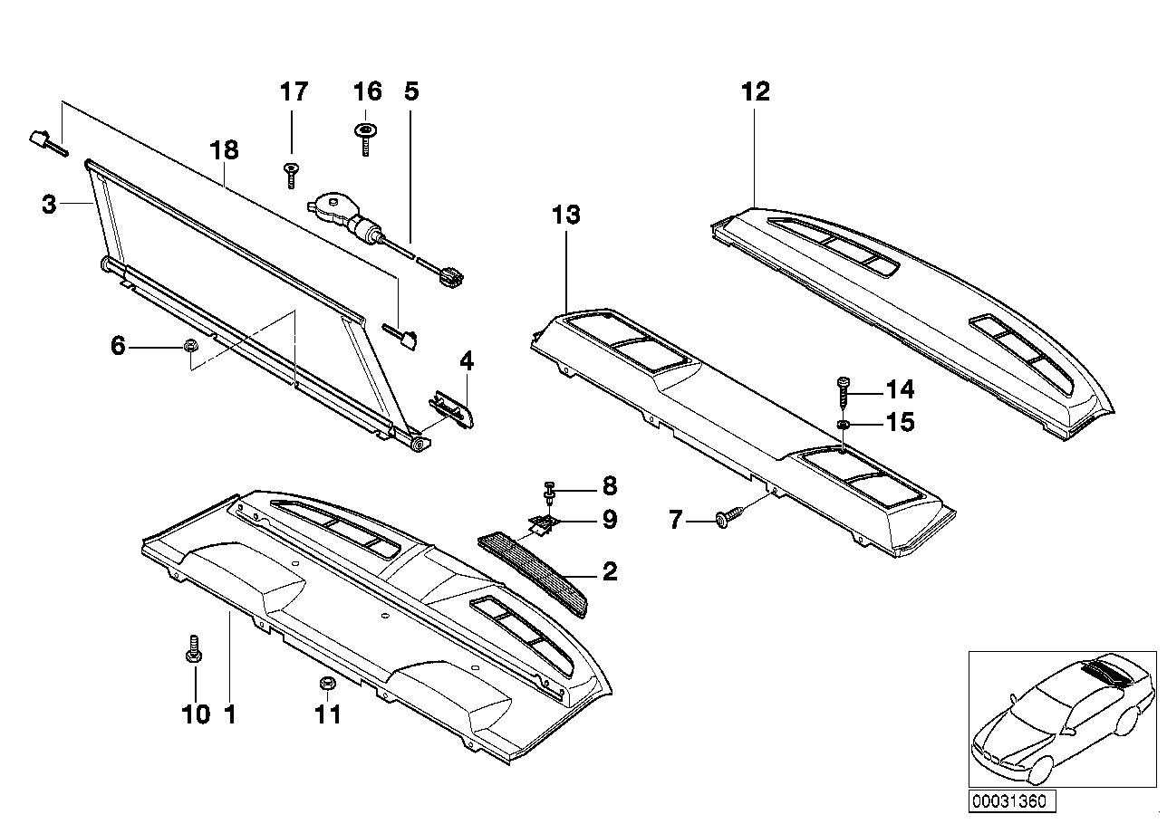 Genuine BMW 51468174298 E38 Storage Tray, Retracting Sun Blind GRAU (Inc. 750i, 728i & 735iL)