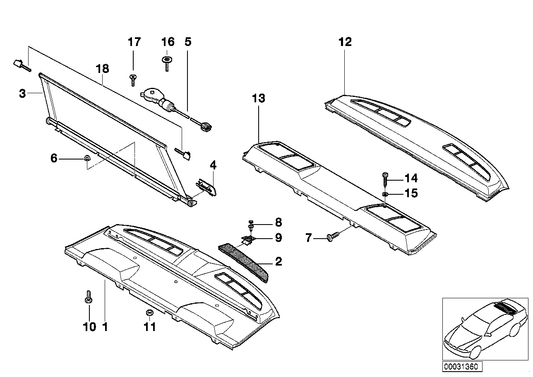 Genuine BMW 51468174298 E38 Storage Tray, Retracting Sun Blind GRAU (Inc. 750i, 728i & 735iL)
