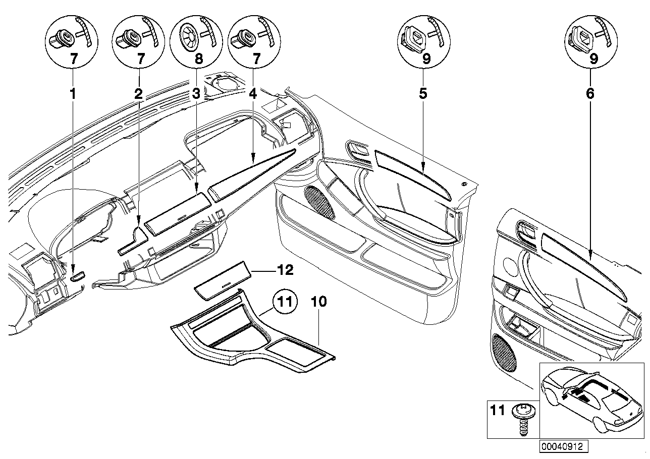 Genuine BMW 51457124632 E53 Decorative Strip, Dashboard Center GRAPHIT MET. (Inc. X5)