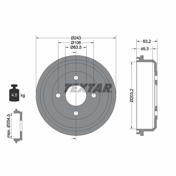 TEXTAR 94015100 Brake Drum