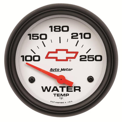 AutoMeter Gauge Water Temp 2-5/8in. 100-250 Deg. F Electric Chevy Red Bowtie White
