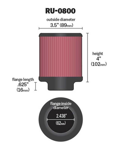K&N Engineering K&N Universal Air Filter - 2-7/16in Flange x 3-1/2in OD x 4in Height