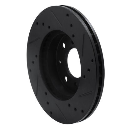 R1 Concepts R1 90-00 Honda Civic Wagon Front Left Drilled & Slotted Black Brake Rotor