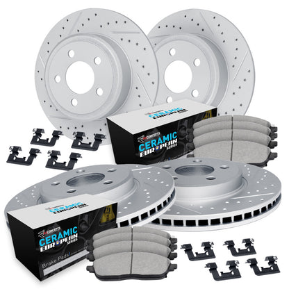 R1 Concepts R1 11-16 Mini Cooper Countryman Front & Rear Drill/Slot Carbon Coated Rotor Set w/Euro Ceramic Pads