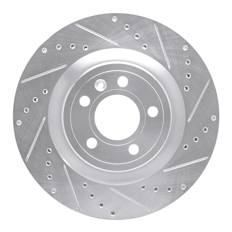 R1 Concepts R1 11-14 Ford Mustang Front Right Drilled & Slotted Silver Brake Rotor
