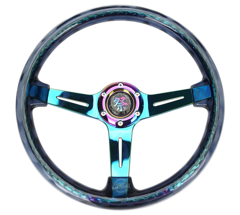 NRG Reinforced Steering Wheel (350mm / 2in. Deep) Matsuri Smoke Clear Acrylic w/ Neochrome Spoke