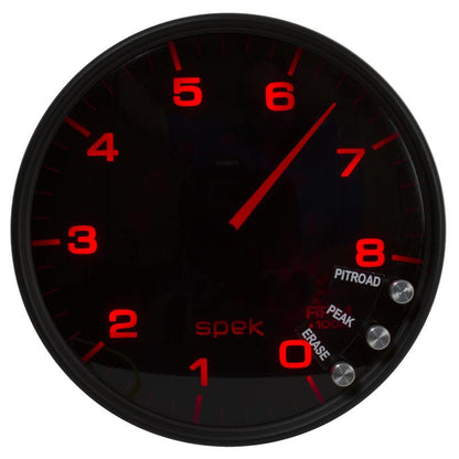 Autometer Spek-Pro Gauge Tachometer 5in 8K Rpm W/Shift Light & Peak Mem Black/Smoke/Black