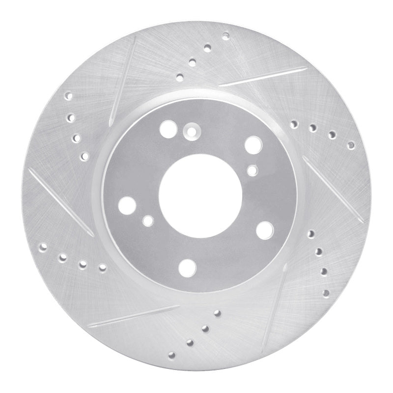 R1 Concepts R1 16-25 Honda Civic Coupe Front Left Drilled & Slotted Silver Brake Rotor