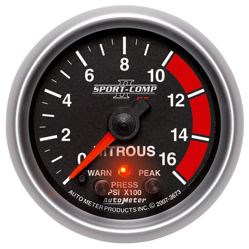 Autometer Sport-Comp II Pro Control 52mm 1600 PSI Nitrous Pressure Gauge