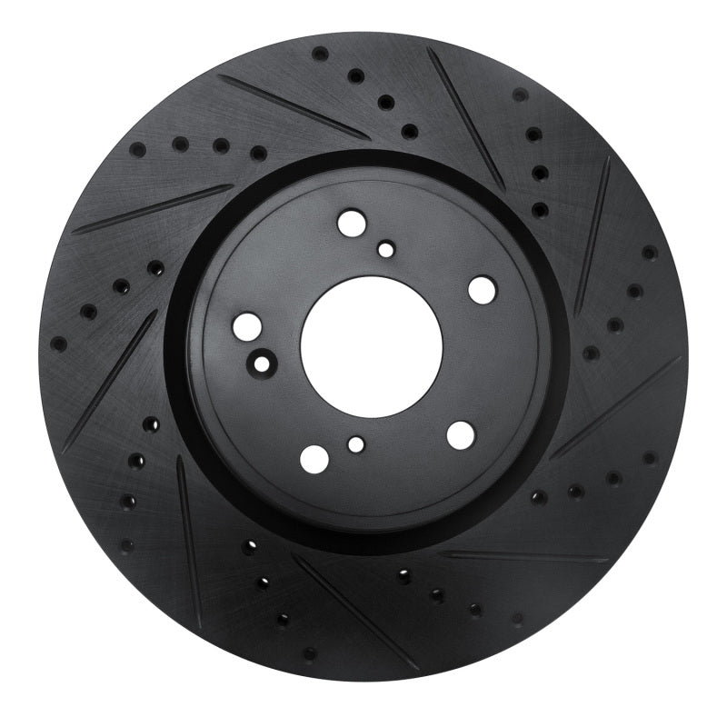R1 Concepts R1 2013-2025 Acura ILX Front Right Drilled & Slotted Black Brake Rotor