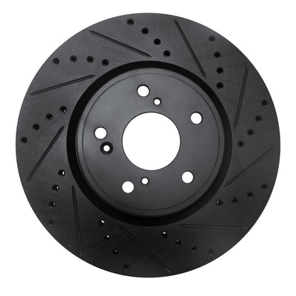 R1 Concepts R1 2013-2025 Acura ILX Front Right Drilled & Slotted Black Brake Rotor